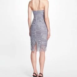 Marchesa Notte Strapless Floral Glitter Tulle Ruched Cocktail Dress New Arrivals