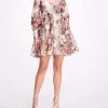 Marchesa Notte Floral Printed Scoop Neck Dress