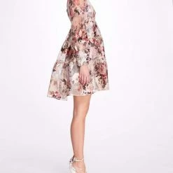 Marchesa Notte Floral Printed Scoop Neck Dress