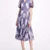 Marchesa Notte Patchwork Print Chiffon Wrap Dress
