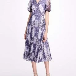 Marchesa Notte Patchwork Print Chiffon Wrap Dress