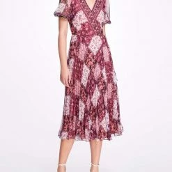 Marchesa Notte Patchwork Print Chiffon Wrap Dress
