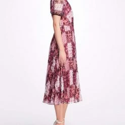 Marchesa Notte Patchwork Print Chiffon Wrap Dress