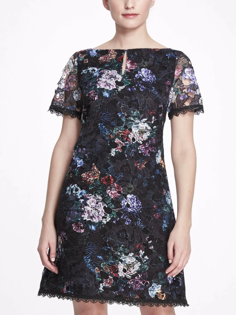 Marchesa Notte A-Line Floral Lace Mini Dress
