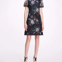 Marchesa Notte A-Line Floral Lace Mini Dress