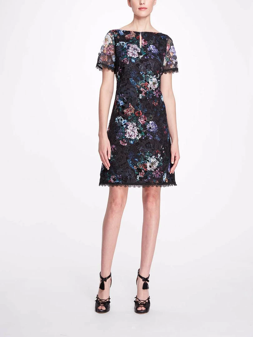 Marchesa Notte A-Line Floral Lace Mini Dress
