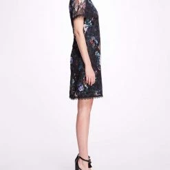 Marchesa Notte A-Line Floral Lace Mini Dress