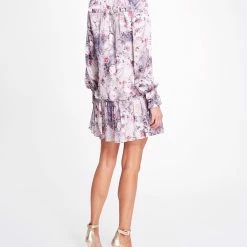 Marchesa Notte Floral Textured Charmeuse Shift Dress