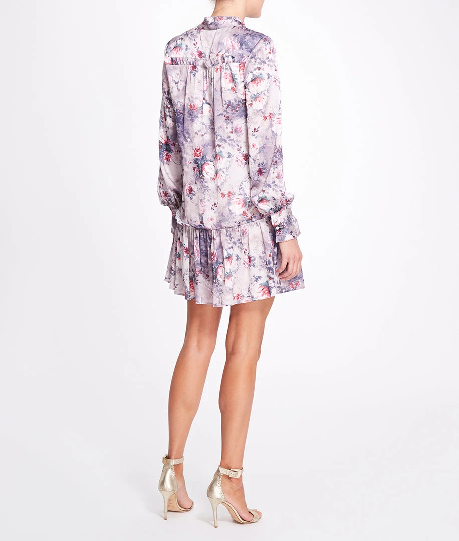 Marchesa Notte Floral Textured Charmeuse Shift Dress