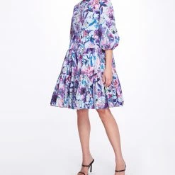 Marchesa Notte Collard Shirt Dress With Balloon Sleeves