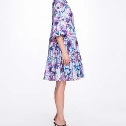 Marchesa Notte Collard Shirt Dress With Balloon Sleeves