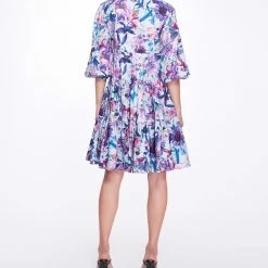 Marchesa Notte Collard Shirt Dress With Balloon Sleeves