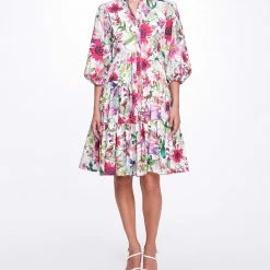 Marchesa Notte Collard Shirt Dress With Balloon Sleeves Daywear