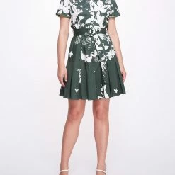 Marchesa Notte Mini Shirtdress With Pleated Flounce