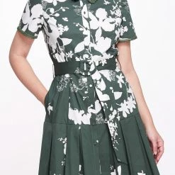 Marchesa Notte Mini Shirtdress With Pleated Flounce