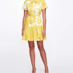 Marchesa Notte New Arrivals Mini Shirtdress With Pleated Flounce