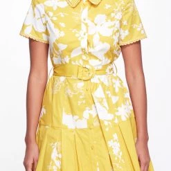 Marchesa Notte New Arrivals Mini Shirtdress With Pleated Flounce