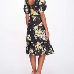 Marchesa Notte New Arrivals Sweetheart Neckline Floral Print Fitted Midi Dress