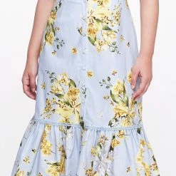 Marchesa Notte Sweetheart Neckline Floral Print Fitted Midi Dress New Arrivals