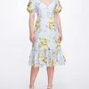 Marchesa Notte Sweetheart Neckline Floral Print Fitted Midi Dress New Arrivals