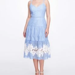 Marchesa Notte New Arrivals Guipure Midi Dress