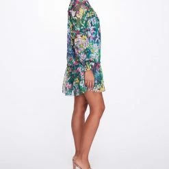 Marchesa Notte Long Sleeve Printed Chiffon Mini Dress New Arrivals