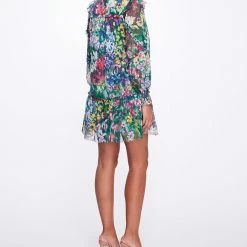 Marchesa Notte Long Sleeve Printed Chiffon Mini Dress New Arrivals