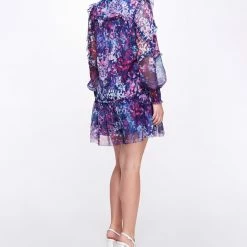 Marchesa Notte Long Sleeve Printed Chiffon Mini Dress