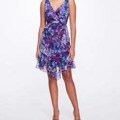 Marchesa Notte Cattleya Printed Chiffon Wrap Dress New Arrivals