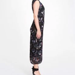 Marchesa Notte Dutch Floral Printed Guipure Lace Tea-Length Gown