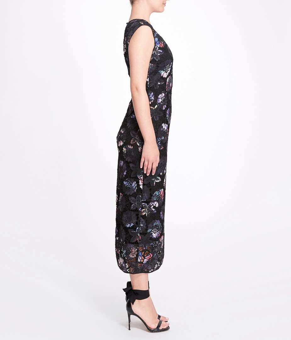 Marchesa Notte Dutch Floral Printed Guipure Lace Tea-Length Gown