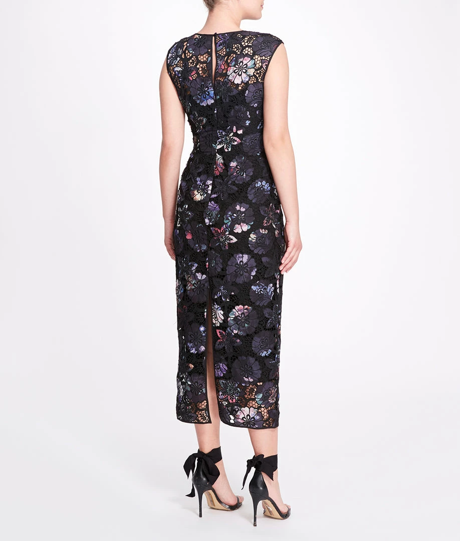 Marchesa Notte Dutch Floral Printed Guipure Lace Tea-Length Gown