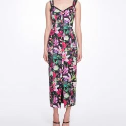 Marchesa Notte Stretch Cotton Poplin Tea-length Dress Daywear