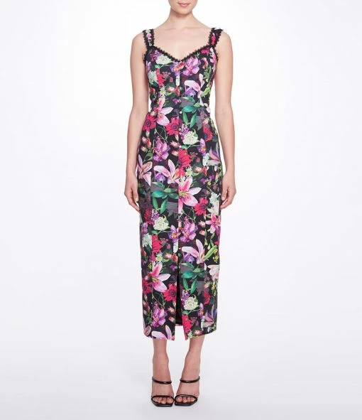 Marchesa Notte Stretch Cotton Poplin Tea-length Dress Daywear
