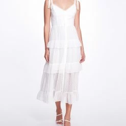 Marchesa Notte Solid Swiss Dot Chiffon Maxi