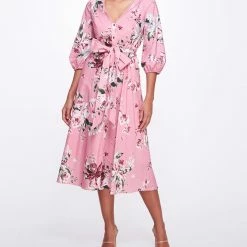 Marchesa Notte New Arrivals A-line Midi Dress With Balloon Sleeves