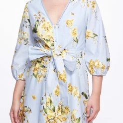 Marchesa Notte A-line Midi Dress With Balloon Sleeves