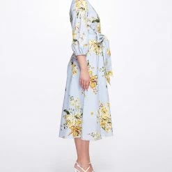 Marchesa Notte A-line Midi Dress With Balloon Sleeves