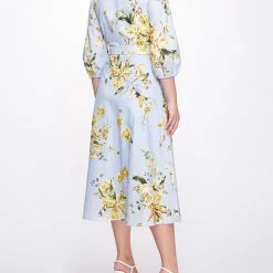 Marchesa Notte A-line Midi Dress With Balloon Sleeves