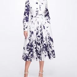 Marchesa Notte New Arrivals Long Sleeve Midi Shirtdress