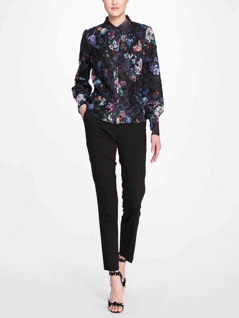 Marchesa Notte Printed Guipure Blouse