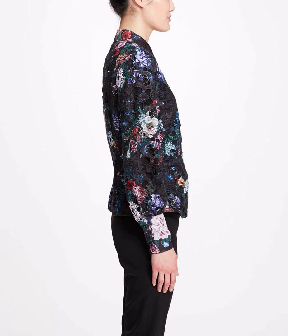 Marchesa Notte Printed Guipure Blouse