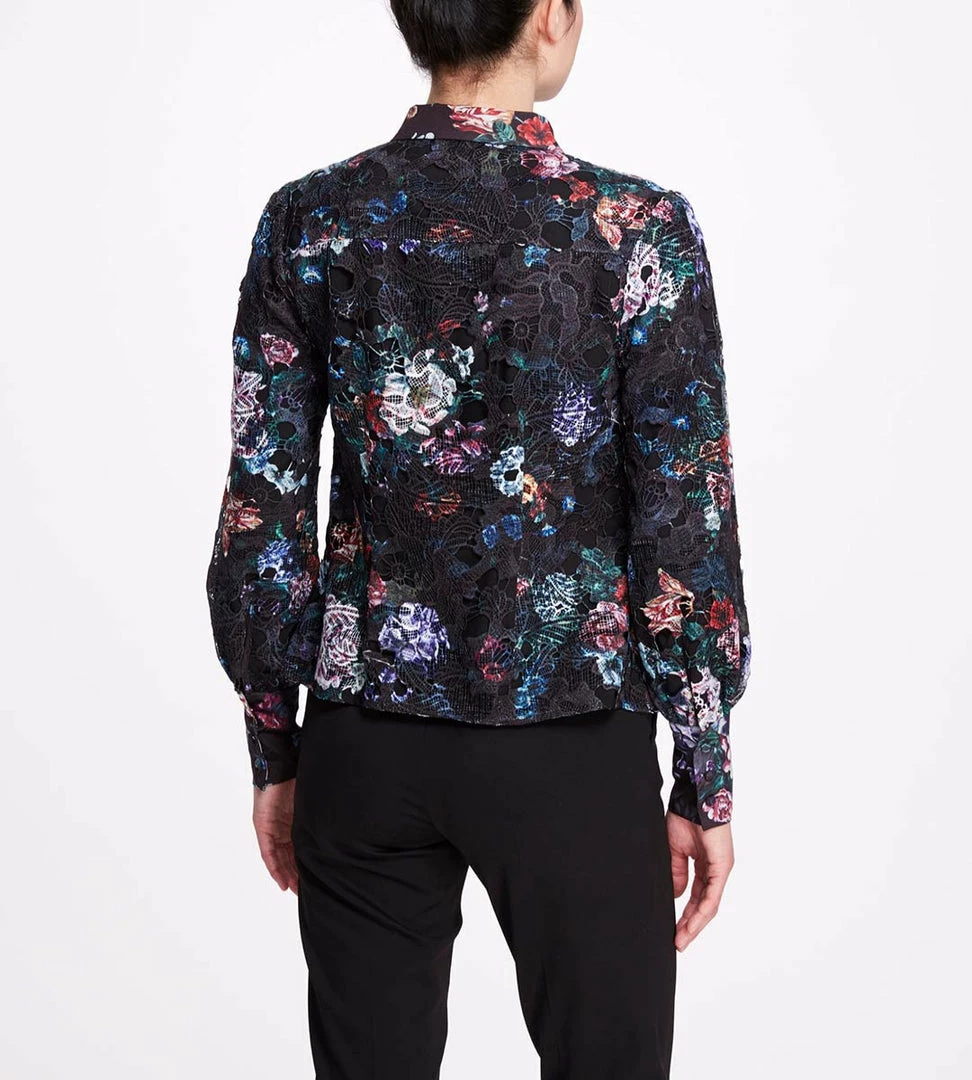 Marchesa Notte Printed Guipure Blouse