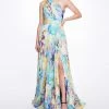 Marchesa Notte Printed Chiffon Pleated Gown