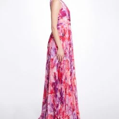 Marchesa Notte The Best Dressed Guest Printed Chiffon Pleated Gown