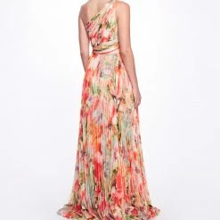 Marchesa Notte Printed Chiffon Pleated Gown The Best Dressed Guest
