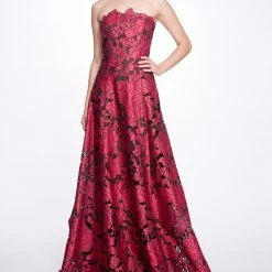 Marchesa Notte Satin Cutwork A-line Gown