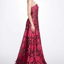 Marchesa Notte Satin Cutwork A-line Gown