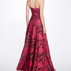 Marchesa Notte Satin Cutwork A-line Gown