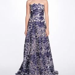 Marchesa Notte Satin Cutwork A-line Gown